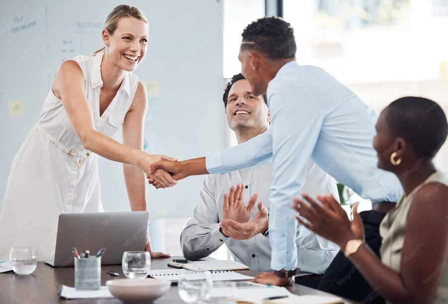 Team partnership and handshake at Royal Health and Wellness
